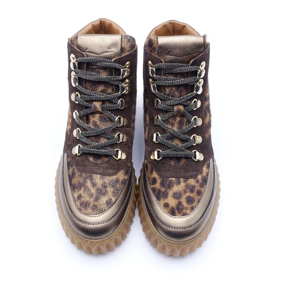 NEW Women's VOILE BLANCHE Eva Hike Boots Rame/Dark Brown/Leopard Fur - Picture 4 of 8